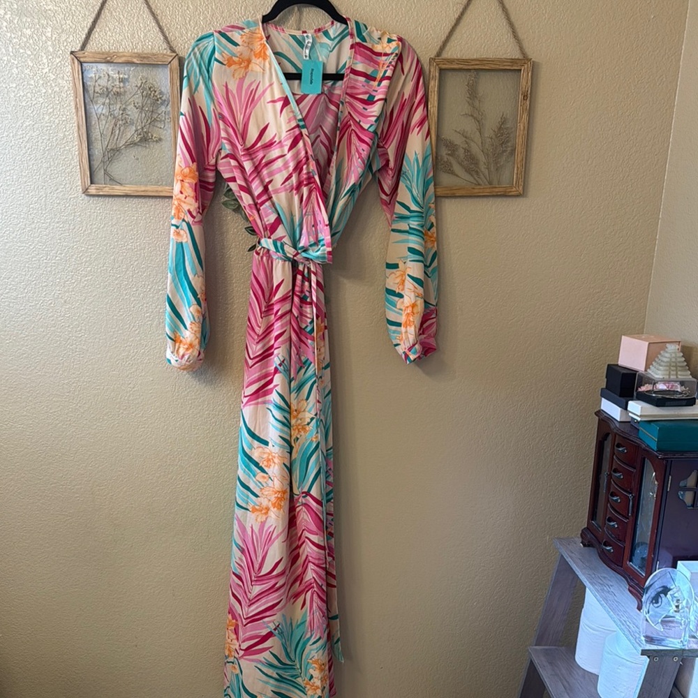 Auditions Blue and Pink Long Sleeve Sundress